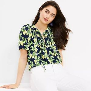 New Without Tags LOFT Lemon Ruffle Top - Petite Large - Navy & Yellow